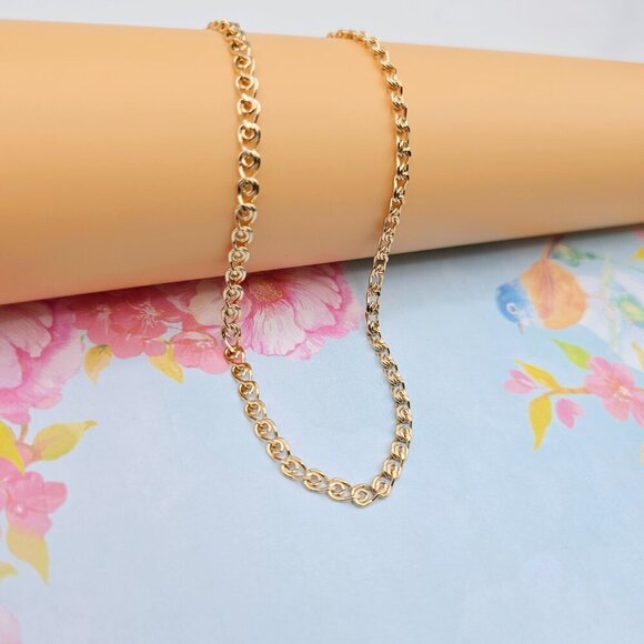 "Glossy Rose Gold Heart Link Chain Necklace, 23.6 Inch Romantic Style, XPNL0090 - Picture 1 of 12